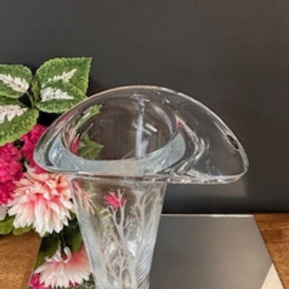 Bohemia Crystal Vase Original Sticker Etched Horse Tree Design Asymmetrical‎ - Picture 4 of 7